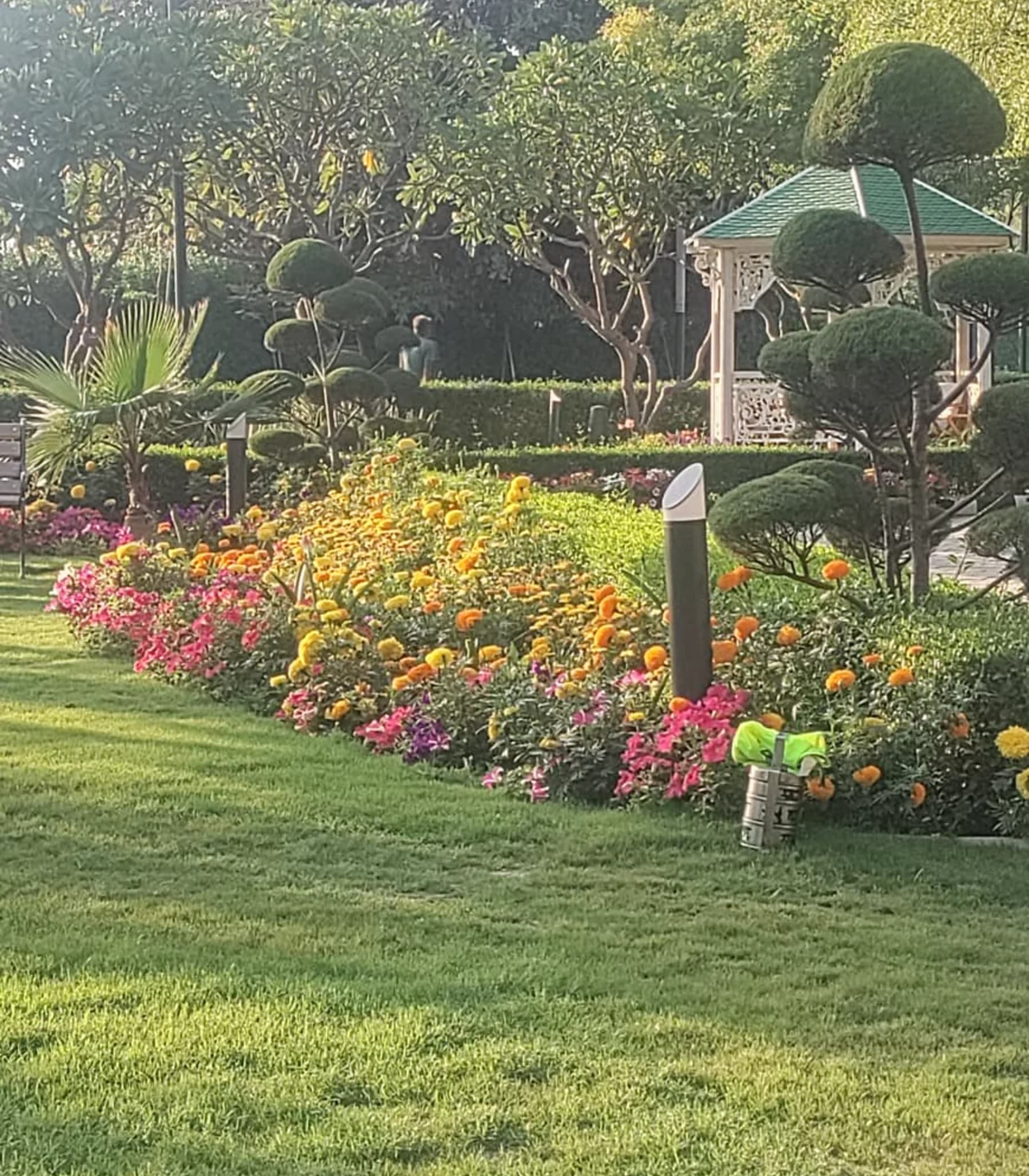 Landscaped flower garden at Krishna Bhumi Holydays